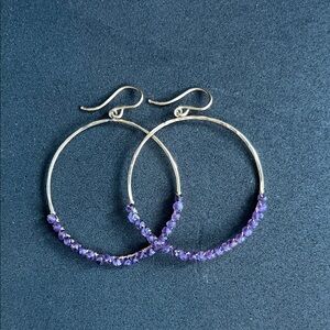 Amethyst Beaded Gold Hoop Earrings